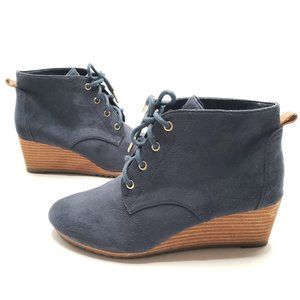 Dr. Scholl's Close Call Ankle Wedge Bootie Blue Suede Lace Up Comfort Boots Sz 7